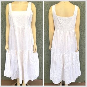 Matty M Linen blend Midi Dress Off White Beachy Cottage Core sleeveless Boho